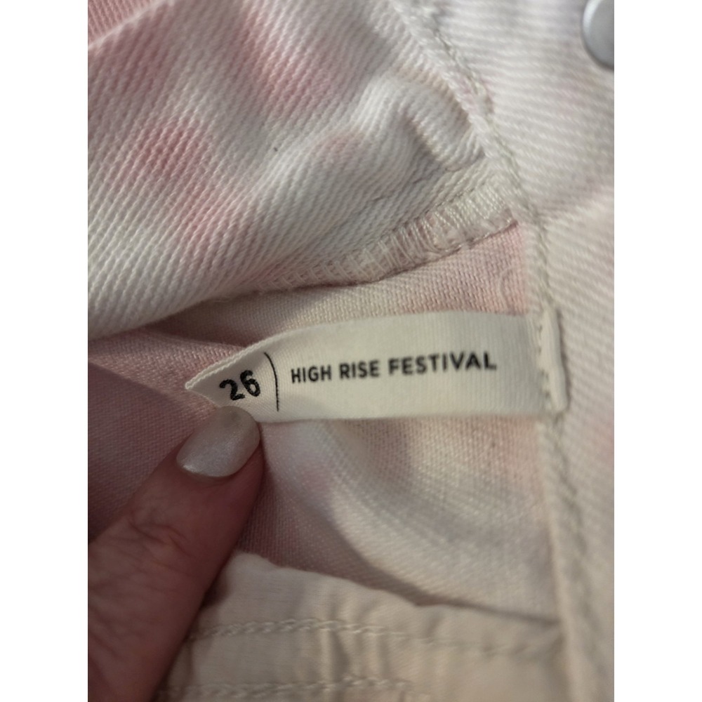 PacSun White Pink Tie Dye High Rise Festival Jean Cut Off Shorts 28 Boho Preppy - Picture 10 of 11